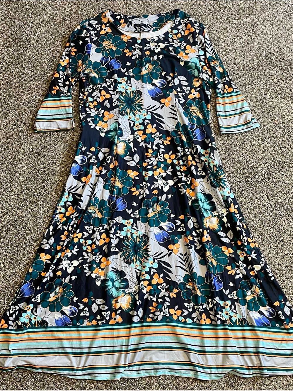 Reborn Floral Dress in Teal, Mustard & Black Size Womens 2X